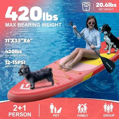 STARCITY 11'*34"*6" Blow Up Paddle Board, Inflatable Paddle Board,Spacious and Stable, Anti Slip and Easy to Operate, Large Size Suitable for Single Person/Family/Pet Use,Sun Red. - Image 2