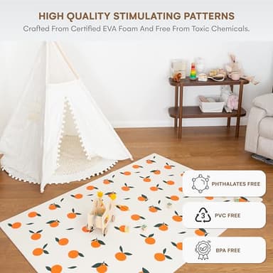Childlike Behavior Baby Play Mat - 72x48-Inch Tummy Time Mat - 6-Piece Interlocking Foam Floor Tiles for Toddlers - Soft Waterproof for Floor Play and Crawling - Oranges - Image 4