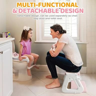 Orzbow Potty Training Seat, 2-IN-1 Toddler Potty Training Toilet with Step Stool, Stability Toilet Seat for Boys Girls with Splash Guard and Anti-Slip Pad, Adjustable Ladder & Potty Seat Height, Pink - Image 7