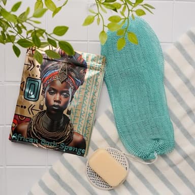 AFRIKI African Net Sponge, Authentic African Exfoliating Sponge, Black Owned, Back Scrubber, 45inch Long, for Normal to Sensitive Skin, for Daily use, Sky Collection (Turquoise) - Image 2
