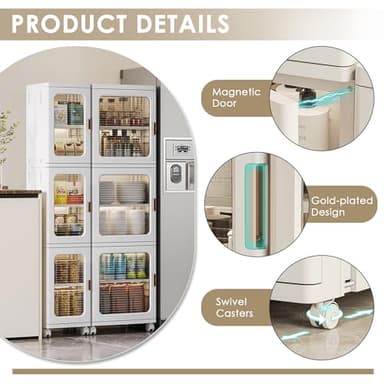 VECELO 4-Tier Plastic Tall Narrow Storage Cabinet with Movable Wheels, Adjustable Shelves, Magnetic Doors, Slim Bathroom Organizers and Storage for Small Space, Bathroom, Kitchen, Laundry, White - Image 4