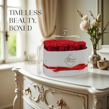 GLAMOUR BOUTIQUE Preserved Roses in a Box - Gifts for Her, Wife & Mom, Rose Flowers Forever Decor for Birthday Gift, Get Well Flower Bouquet Cased in White Box with Cover - Red - 16-Piece - Image 5