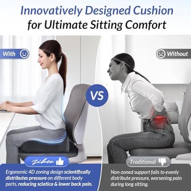 ZIKEE Gel Seat Cushion for Office Chair and Car Seat with Ergonomic Zoning, Memory Foam Chair Cushion for Sciatica, Lower Back, Tailbone Pain Relief and Intimate Ventilation, Non-Slip & Airy Cover - Image 4