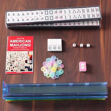ZGME American Mahjong Set,166 White Tiles with Red Bag and Accessories,4 All-in-One Mahjong Racks with Pushers,Complete Western Mahjong Set - Image 3