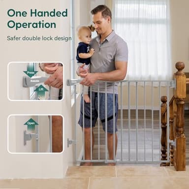 Babelio Baby Gate for Stairs, Kitchen & Doorways, 26-43" W 28" H No Bottom Bar| Easy Installation| One-Handed Operation| Auto-Close| Hardware Mount (Drill Needed) Safety Dog/Pet Gate Indoor (Grey) - Image 5
