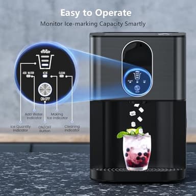 Portable Nugget Ice Maker Countertop, Self-Dispensing Pebble Ice Maker, 44 lbs/Day Soft Chewable Pellet Ice Machine for Home, Kitchen, Bar, Single Button Operation, Compact Design Ice Making Machine - Image 4
