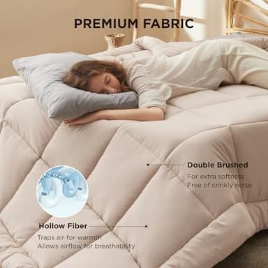 Bedsure Comforter Duvet Insert - Quilted Comforters Oversized King Size, All Season Duvet, GentleSoft Down Alternative Bedding, with 8 Tabs, Gifts for Women/Men, Beige, Oversized King 116 x 98 Inches - Image 4
