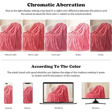 NEWCOSPLAY Super Soft Queen Blanket Coral Pink Premium Silky Flannel Fleece 3D Ribbed Jacquard Lightweight Bed Blanket All Season Use (Coral Pink Ribbed, Queen(90"x90")) - Image 6