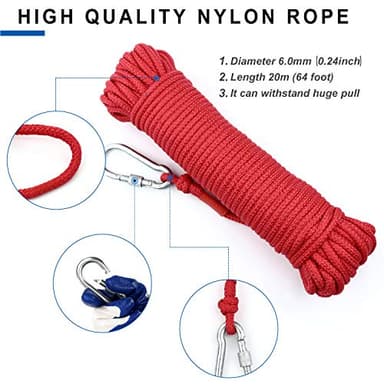 DIYMAG Strong Double Side Neodymium Fishing Magnets,750 lbs(340KG) Pulling Force Rare Earth Magnet with 20m (65 Foot) Durable Rope and Protective Gloves,for Retrieving in River and Magnetic Fish - Image 5