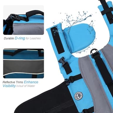 VIVAGLORY Front Float Dog Life Vest, Dog Life Jacket for Swimming & Boating, Swimming Vest with Chin Float & Handle, Ripstop & Buoyancy for Puppy Doggy, XS, Blue - Image 5