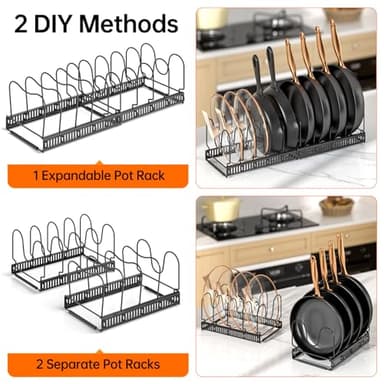 MUDEELA Pots and Pans Organizer Rack for under Cabinet, Expandable 11.81''-22.85'' Pot Lid Kitchen Cabinet Organizer Holder with 10 Adjustable Compartment Cutting Board Organizer for Pan Lid, Bakeware - Image 5
