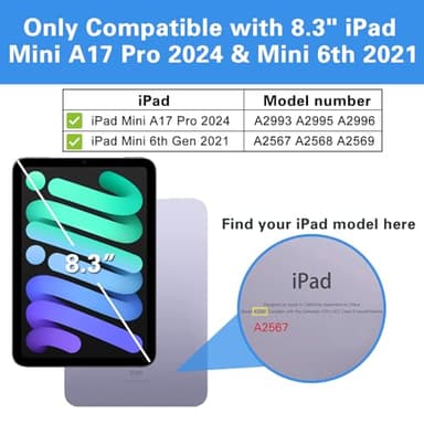 ProCase Smart Case for iPad mini 7 A17 Pro 2024/iPad Mini 6 2021 8.3 Inch iPad mini 7th/6th Gen Case, Hard Back Cover for iPad mini 8.3" 7th Gen A2995/A2996/A2993/6th Gen A2567 A2568 A2569 -Black - Image 2
