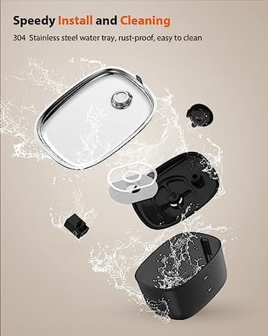 Stouchi Stainless Steel Pet Water Fountain - 85oz/2.5L, LED Light, Ultra-Quiet Cat & Dog Dispenser, Multiple Pets, Black - Image 4