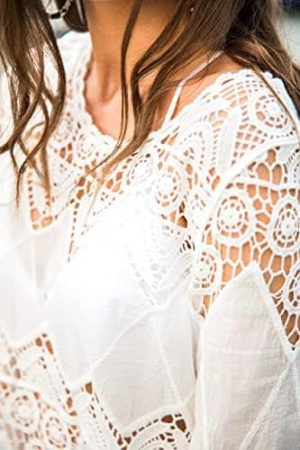 Women's Bathing Suit Cover Up Lace Crochet Tunic Bikini Beach Dress (M, White - Image 6