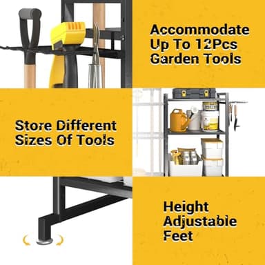 SOYEEZE Garden Tool Organizer, Yard Tool Rack for Garage Organization and Storage, Garden Tool Holder, Up to 35 Tools/Rakes/Brooms/shovel for Shed, Workshop, Outdoor, Black - Image 4