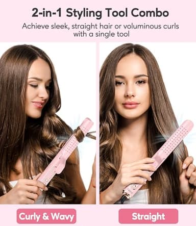 Farery Chill Set Soft-Air Curling Iron with Cooling Air Vents, 2-in-1 Hair Straightener and Curler, Upgraded Long Barrel for Quick Styling, Pink - Image 4