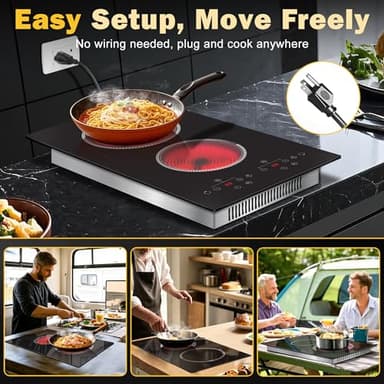 2 Burner Electric Cooktop, 12 Inch Electric Stove Top, 120V Double Burner Countertop Stove 2000W with Timer & 9-Level Adjustment, Sensor Touch Control, Child Lock, Built-in Radiant Cooktop Pladeca - Image 3