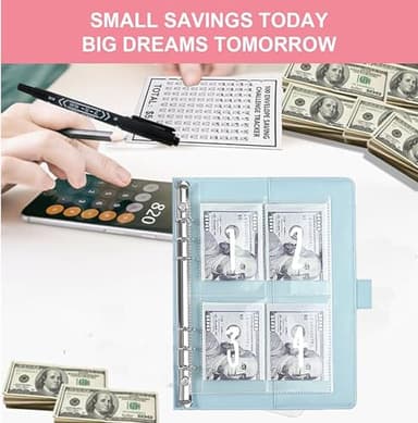 2PCS 100 Envelopes Money Saving Challenge, Envelopes Challenge Binder, Achieving Financial Goals with a Budget Binder and Cash Envelopes, Successfully Reach Your Savings Goals of $5,050 (Blue+Black) - Image 4