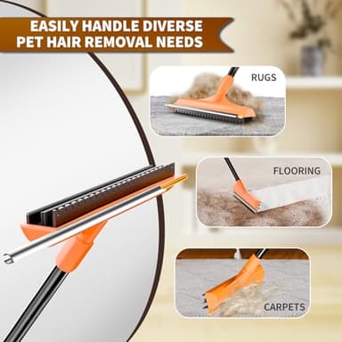 leishiyen Carpet Rake for Pet Hair Removal - 3 in 1 Pet Hair Remover Tool with 58" Adjustable Long Handle,Reusable Dog & Cat Carpet Scraper,Pet Hair Remover for Rugs,Mats,Couch,Curtains(Orange) - Image 6