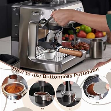 54mm Bottomless Portafilter Compatible with Breville Barista Pro, Bambino Plus, Barista Express Impress, Infuser, Barista Touch, Duo-Temp Pro & Bambino, Walnut Handle - Image 5