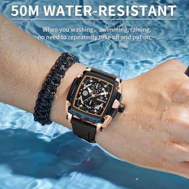 senstone Mens Watch Square Fashion Sports Multifunction Chronograph Quartz Analog Wristwatch Gift for Men Rubber Band Silicone Strap Watches - Rose Gold - Image 4