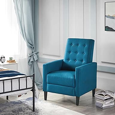 Yaheetech Fabric Recliner Chair Mid-Century Modern Recliner Adjustable Single Recliner Sofa with Thicker Seat Cushion Tufted Upholstered Sofa with Pocket Spring for Living Room Bedroom Blue - Image 2