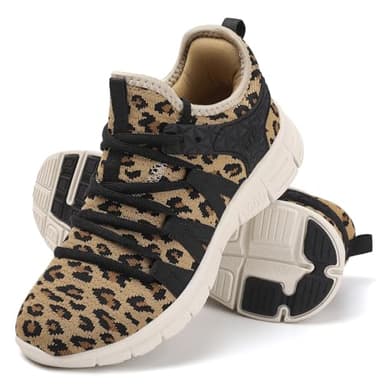 INZCOU Leopard Print Running Shoes, Women's Size 8, Unisex, Casual & Sports, Non-Slip, Breathable Mesh, Lace-Up - Image 1