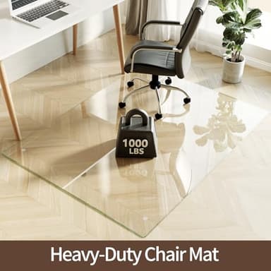 Koonmi Tempered Glass Chair Mat 50"x65" - Premium Office Chair Mat for Hardwood Floors & Low-Pile Carpet with 4 Non-Slip Pads - Thick Scratch-Resistant Surface - Image 2