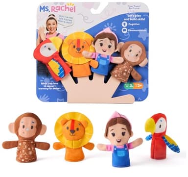 Ms. Rachel Finger Puppets Zoo Friends 4-Pack, Lion, Monkey & Parrot, Educational Toys & Animal Puppets, Toddler Toys for Girls & Boys Ages 6 Months-2+ - Image 1