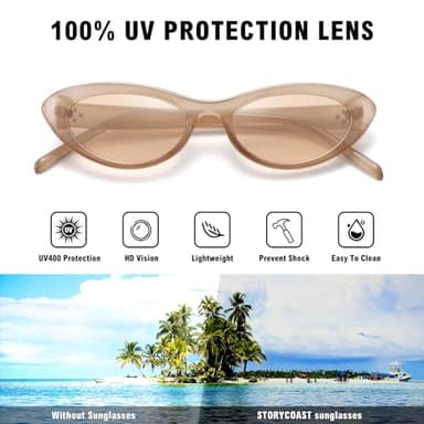 STORYCOAST Trendy Small Cat Eye Sunglasses for Women Retro 90s Oval Narrow Sun Glasses Vintage Skinny Shades UV400 Protection khaki Frame-Light Brown Lens - Image 3