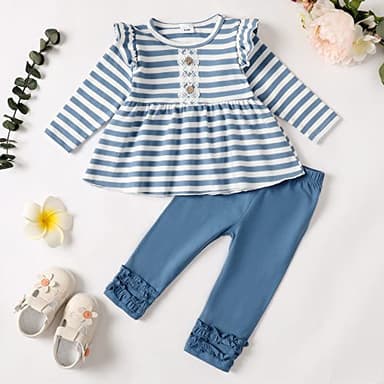 2T Girl Clothes 3T Toddler Girl Clothes Ruffle Long Sleeve Shirt Solid Pants Toddler Cute Outfits 2 3 Year Old Girl Clothes - Image 2