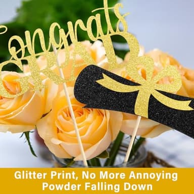 Graduation Decoration 2025, 16 PCS Gold and Black Double Sided Sparkling Graduation Centerpieces Sticks for Table, Class of 2025 Graduation Party Decorations, Table Toppers Set of 4 - Image 2