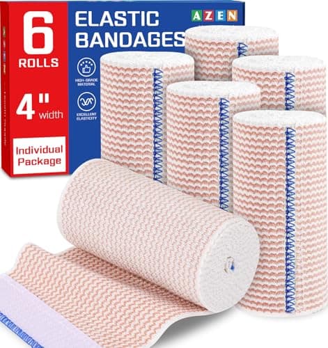 AZEN Premium 6 Pack Elastic Bandage Wrap 4 Inch, Compression Wrap Bandage for Legs, Lymphedema Wraps for Legs, Ankle, Knee, Tummy, Body, Latex-Free - Image 1
