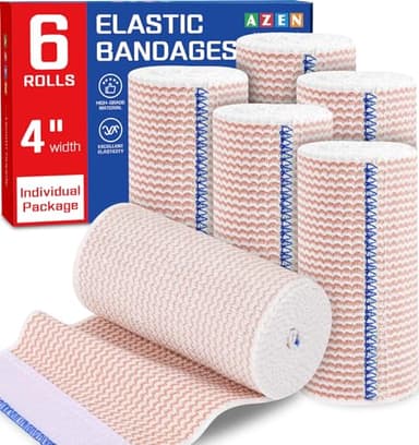 AZEN Premium 6 Pack Elastic Bandage Wrap 4 Inch, Compression Wrap Bandage for Legs, Lymphedema Wraps for Legs, Ankle, Knee, Tummy, Body, Latex-Free - Image 1