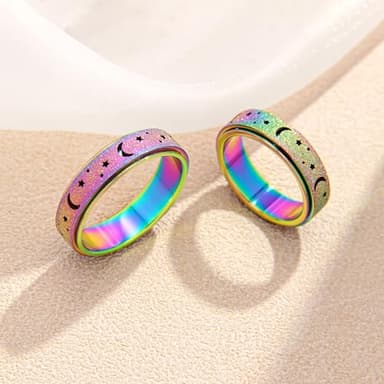 LuckyAmor Anxiety Ring for Women Spinner Rings:Rotating Rings Stainless Steel 6mm Moon Star Anxiety for Men Band Jewelry Gift for Women Size 6 7 8 9 10 - Image 7