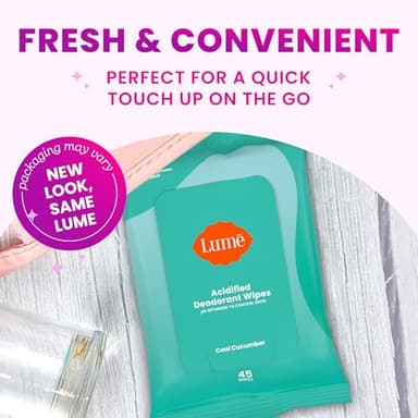 Lume Acidified Deodorant Wipes - 24 Hour Odor Control - Aluminum Free, Baking Soda Free, Skin Loving - 45 Count (Pack of 2) (Cool Cucumber) - Image 9