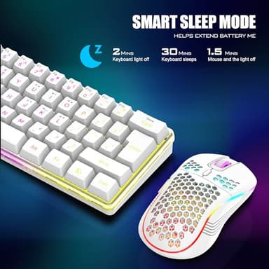 RedThunder 60% Wireless Gaming Keyboard and Mouse Combo, 2500mAh Rechargeable Battery, Ultra-Compact Small RGB Mechanical Feel Keyboard, Lightweight Honeycomb Optical Mouse for Gaming/Business, White - Image 4