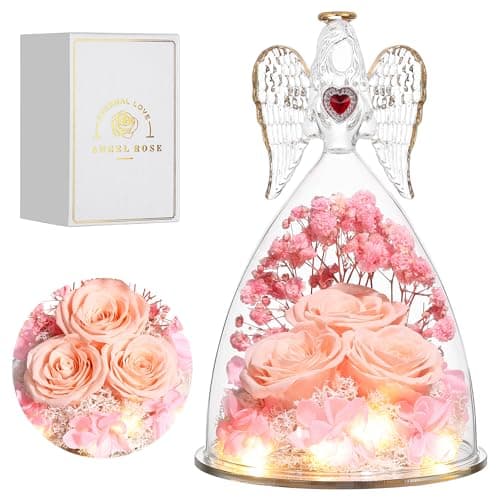 Tiaronics Mothers Day Rose Gifts for Women, Large Angel Figurines with Real Roses, Preserved Real Flower Rose for Her, Champagne - Image 1