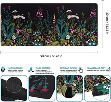 iCasso Desk Mat, Big Desk Pad, XXL Extended Gaming Mouse Pad, Large Mouse Pad for Desk Protector, Rubber Base Mousepad with Stitched Edges, Keyboard Mouse Mat for Work, Game, Office, Home - Weeds - Image 2