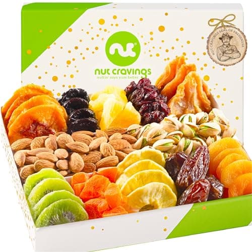 NUT CRAVINGS - Diwali Sweets Hamper Mid-Autumn Festival Dried Fruit & Mixed Nuts Gift Basket in White Gold Box (12 Assortments) Food Arrangement, Healthy Snack Care Package, Food Assortments - Image 1