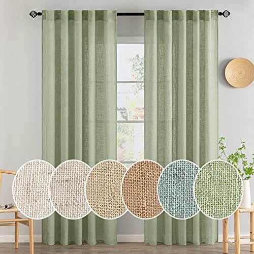 MIULEE Sage Green Linen Curtains 84 Inch Length for Bedroom Living Room, Soft Thick Linen Textured Window Drapes Semi Sheer Light Filtering Back Tab Rod Pocket Burlap Look Spring Decor, 2 Panels - Image 1