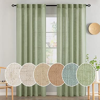 MIULEE Sage Green Linen Curtains 84 Inch Length for Bedroom Living Room, Soft Thick Linen Textured Window Drapes Semi Sheer Light Filtering Back Tab Rod Pocket Burlap Look Spring Decor, 2 Panels - Image 1