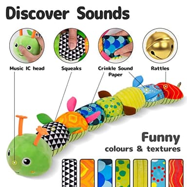 Sumobaby Infant Baby Musical Stuffed Animal Activity Soft Toys with Multi-Sensory Crinkle, Rattle and Textures, for Tummy Time Newborn 0-3-6-12 Months Boys, Girls, Caterpillar - Image 3