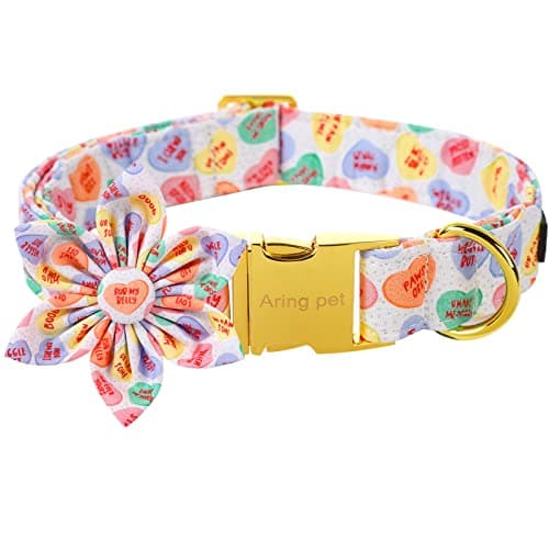 ARING PET Valentine's Day Cute Heart Dog Collar with Flower, Nice & Soft Cotton Girl Dog Collar with Metal Buckle - Image 1