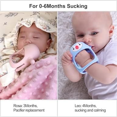 Smily Mia Teething Toys for Babies 0-12 Months, Penguin and Reindeer Baby Gift Set, Chew Toys 3M+, Hand Teether Set, Light Pink - Image 2
