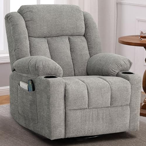 Ketaiyou Rocker Swivel Recliner Chair for Adults, Overstuffed Large Manual Recliner Glider with Massage and Heat, Comfy Soft Fabric Living Room Reclining Sofa Chair(Lime Gray) - Image 1