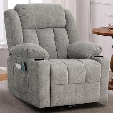 Ketaiyou Rocker Swivel Recliner Chair for Adults, Overstuffed Large Manual Recliner Glider with Massage and Heat, Comfy Soft Fabric Living Room Reclining Sofa Chair(Lime Gray) - Image 1