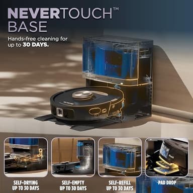 Shark PowerDetect NeverTouch, Self-Empty & Self-Refill, Robot Vacuum and Mop with Bagless, 30-Day Debris Capacity HEPA Base, 30-Day Capacity Refill Tank, Pad Dry, Black, AV2810YS - Image 2