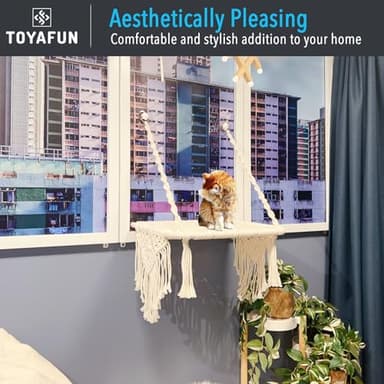 TOYAFUN Cat Window Perch for Indoor Cats - Breathable Hammock with 4 Strong Suction Cups - Boho Bed with Solid Metal Frame for Cats & Kittens Inside - Maximum Hold Up to 40lbs - Image 6