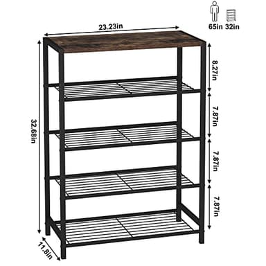 HOMEFORT 5-Tier Shoe Rack, Shoe Storage Shelf with MDF Top Board, Shoe Rack Organizer, Each Tier Fits 3 Pairs, Entryway Shoe Stand with Sturdy Shelves, Rustic Brown - Image 3